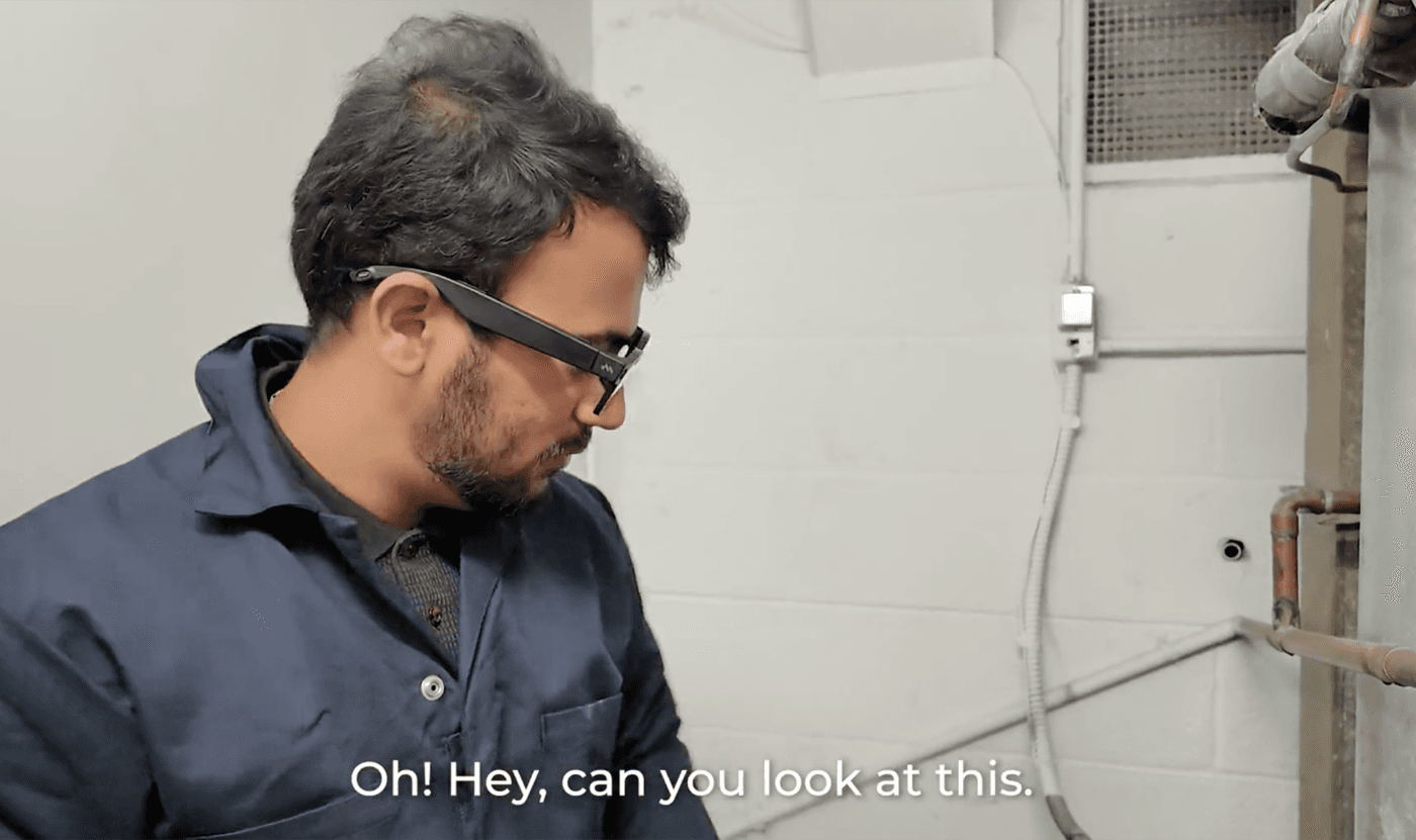 Engineer wearing smart glasses on site